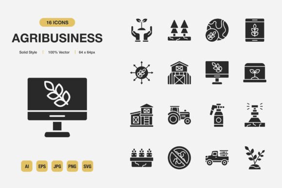 Agribusiness Solid Icons: Graphics and Icons for Digital Sellers