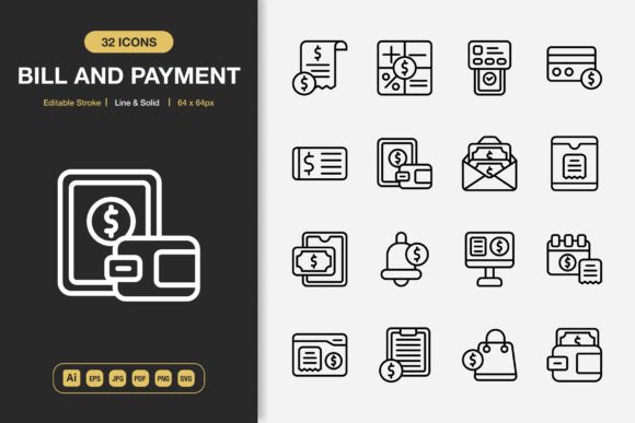 Bill and Payment Icons for Graphics and Icons