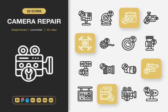 Camera Repair Icons: Graphics and Icons for Modern Design