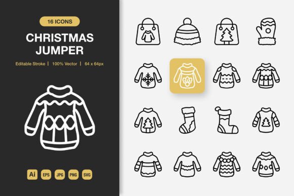 Christmas Jumper Outline Icons Graphics