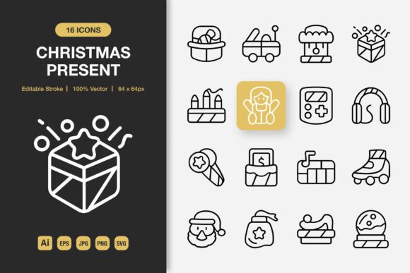 Christmas Present Outline Icons: Graphics and Icons for Creative Publishing