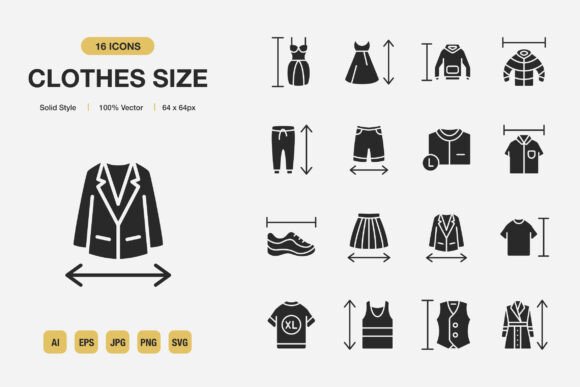 Clothes Size Solid Icons: Graphics for Local Branding