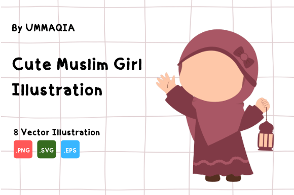 Cute Muslim Girl Vector Illustration Graphics