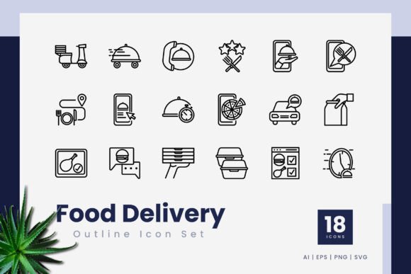 Food Delivery Outline Icons: Graphics and Icons for Modern Branding