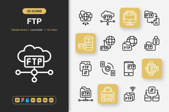 FTP Icons: Graphic Design Asset for Digital Sellers
