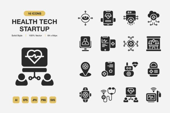 Health Tech Startup Solid Icons