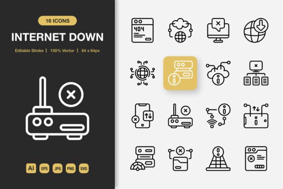 Internet Down Outline Icons: Graphics and Icons for Modern Design