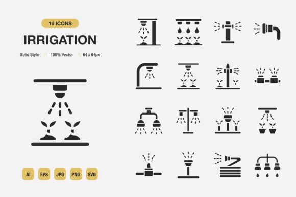 Irrigation Solid Icons: Graphics and Icons for Digital Sellers