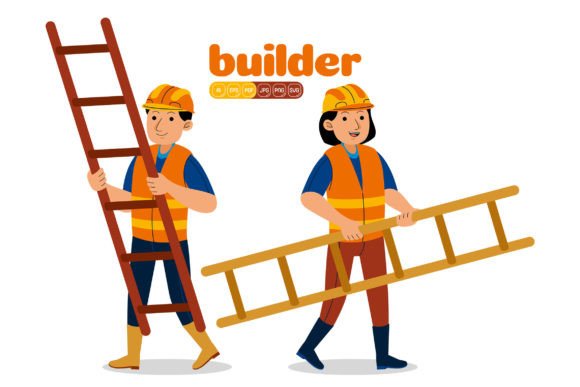 Man and Woman Builders Profession Graphics