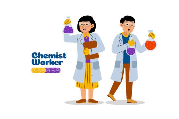 Man and Woman Chemist Profession Graphics