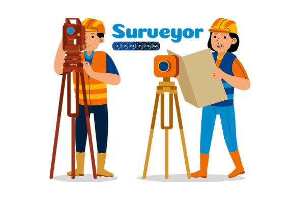 Man and Woman Land Surveyor Profession Graphics