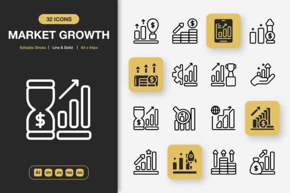 Market Growth Icons: Graphics and Icons for Modern Design