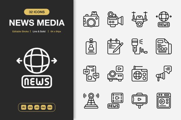 News Media Icons: Graphics and Icons for Crafting