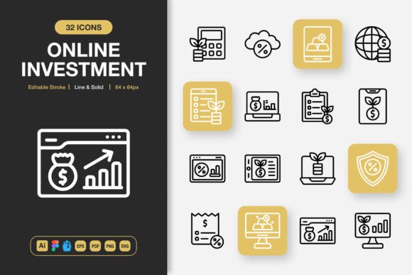 Online Investment Icons Graphics