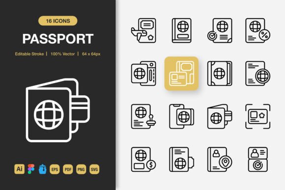 Passport Outline Icons: Graphics and Icons for Local Business