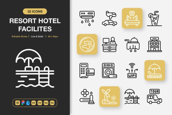 Resort Hotel Facilities Icons: Graphics and Icons for Modern Design