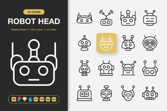 Robot Head Icons: Graphics for Creative Sellers