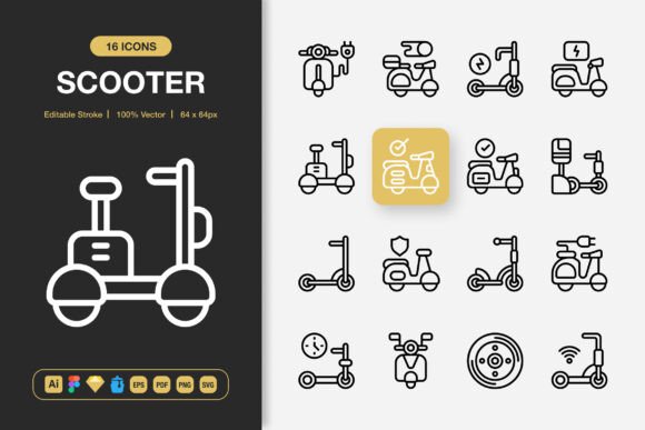 Scooters Outline Icons: Graphics and Icons for Modern Design