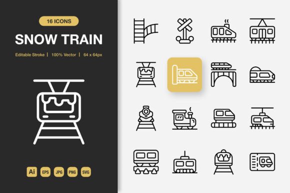 Snow Train Outline Icons: Graphics and Icons for Modern Design