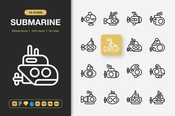 Submarine Outline Icons: Graphics and Icons for Modern Design