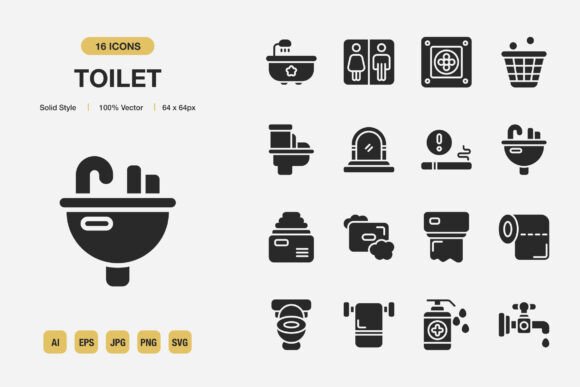 Toilet Solid Icons: Graphics for Real Business Use