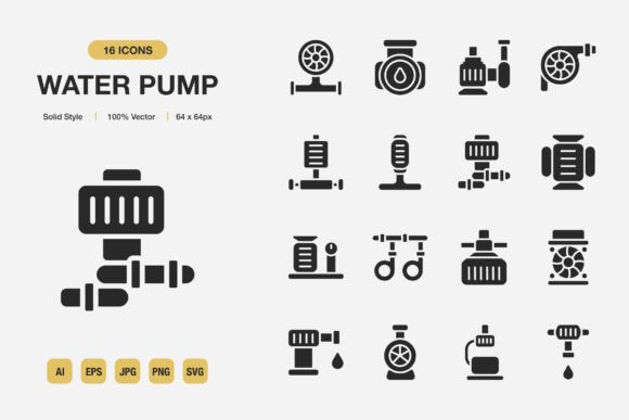 Water Pump Solid Icons: Graphics and Icons for Modern Design